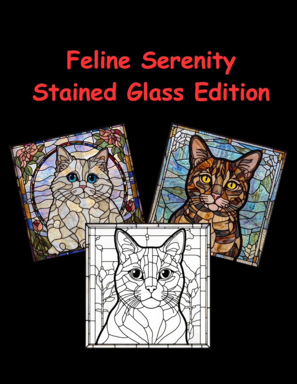 Feline Serenity Stained Glass Edition: An Adult Coloring Book Featuring Beautiful Cat Breeds in Geometric Mosaic Designs for Stress Relief and Relaxation (Stained Glass World)