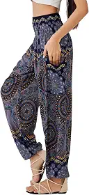 Calça feminina Boho – Hippie Harem – Calças femininas para ioga – Roupas hippie boêmia soltas confortáveis