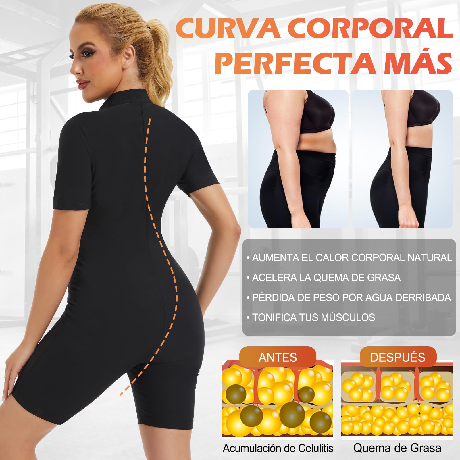 Kiiwah Traje Sauna Mujer Adelgazante, Raje de Sauna Completo Shapewear Trajes Adelgazantes para Mujer con Cremallera Traje de Sudor Sauna de Cuerpo Completo para Deporte, Yoga, Fitness