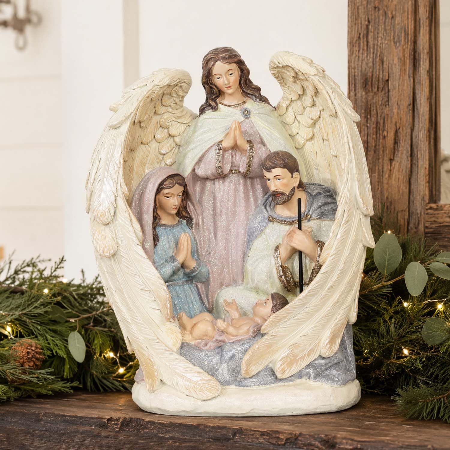 Oinas Statuetta della Sacra Famiglia 25,4 cm, decorazione natalizia – La nascita di Gesù Cristianesimo Resina Home Religious Decor