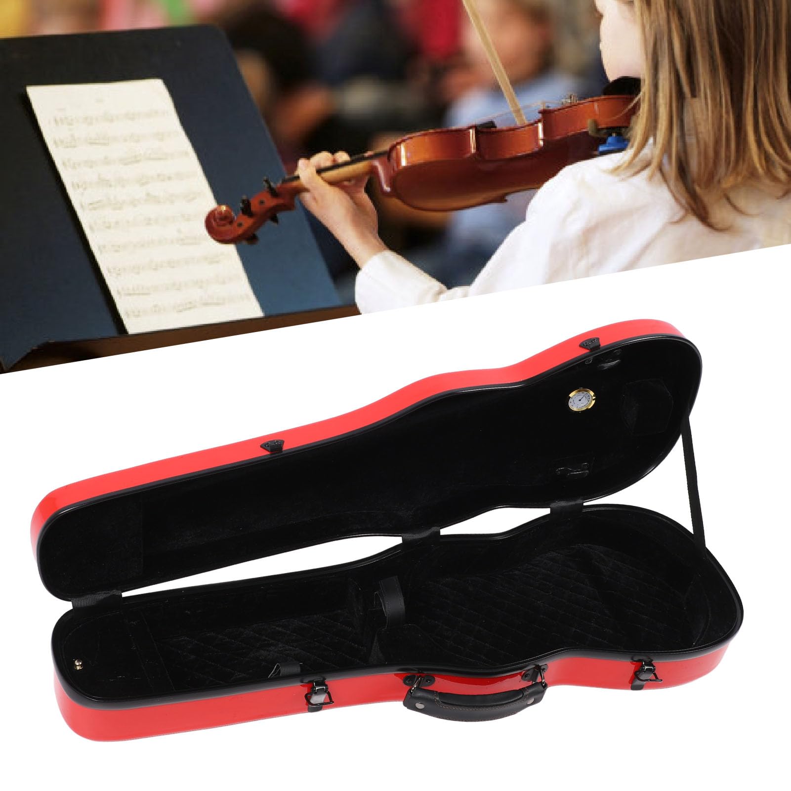 EMUKOEP Geigenkoffer aus Kohlefaser, 4/4-Größe, Hygrometer-Schultergurte, Weiche Innenseite, Stabiles Schloss für Musiker