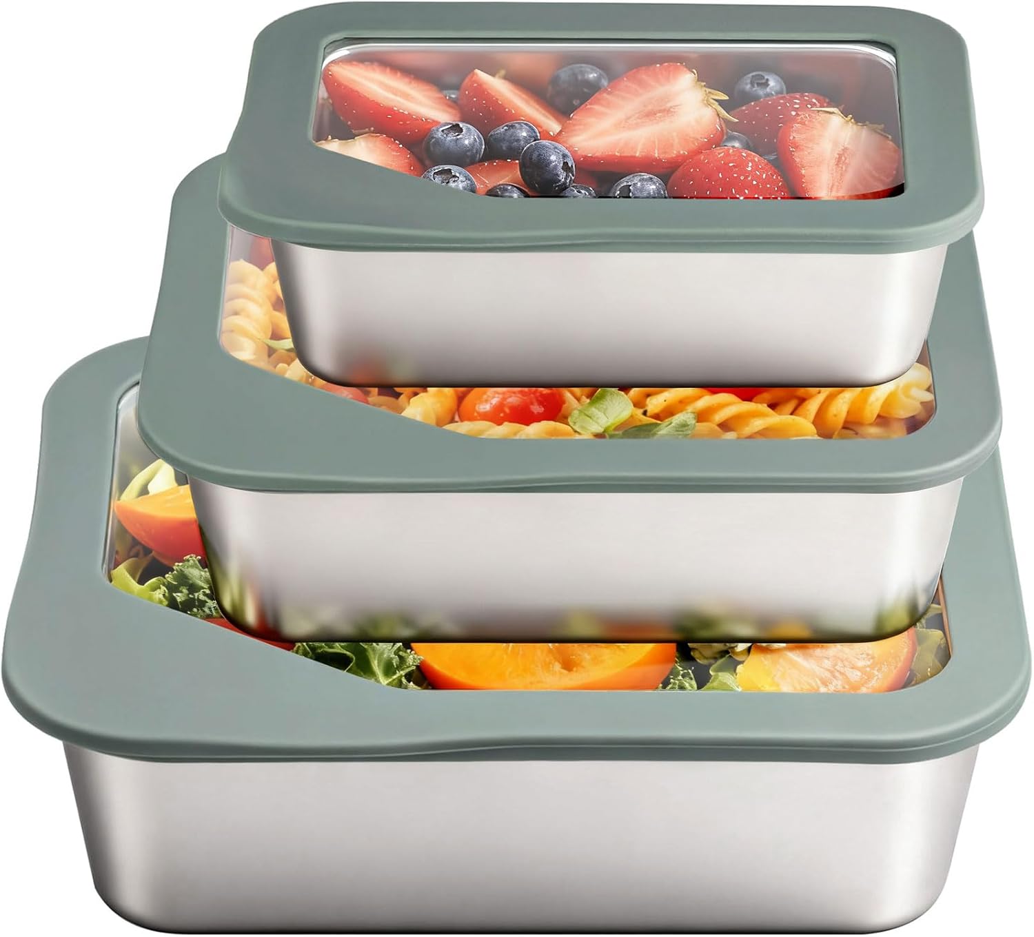 Stainless Steel Food Storage Container with Glass Lids, 3 Pack Nested Lunch Boxes, Airtight Lid Food Container for Sandwiches, Snacks, Meal Prep and Kitchen Storage - Image 8