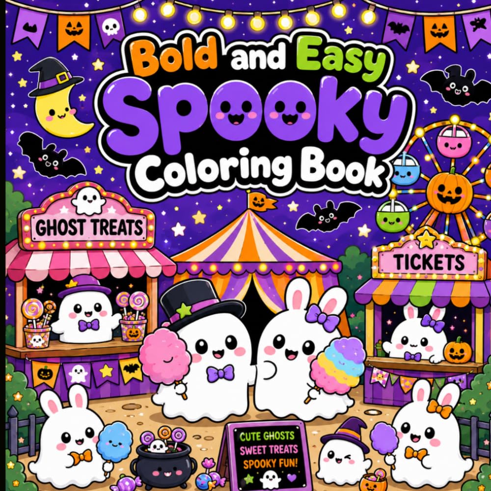 Bold and Easy Spooky Coloring Book: Super Cute Ghosts and Halloween Friends to Color, Relax and Enjoy.