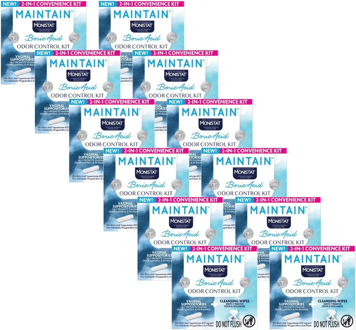 Monistat Convenient 2-in-1 Kit, 10 Feminine Wipes and 10 Suppositories for Women (12pack)