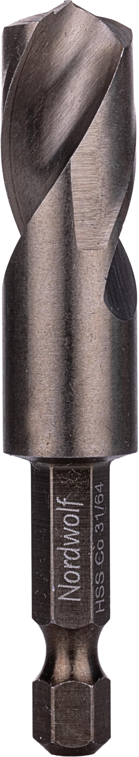 NordWolf 31/64" M35 Cobalt Stubby Drill Bit for Stainless Steel & Hard Metals, with 1/4" Hex Shank for Quick Chucks & Impact Drivers