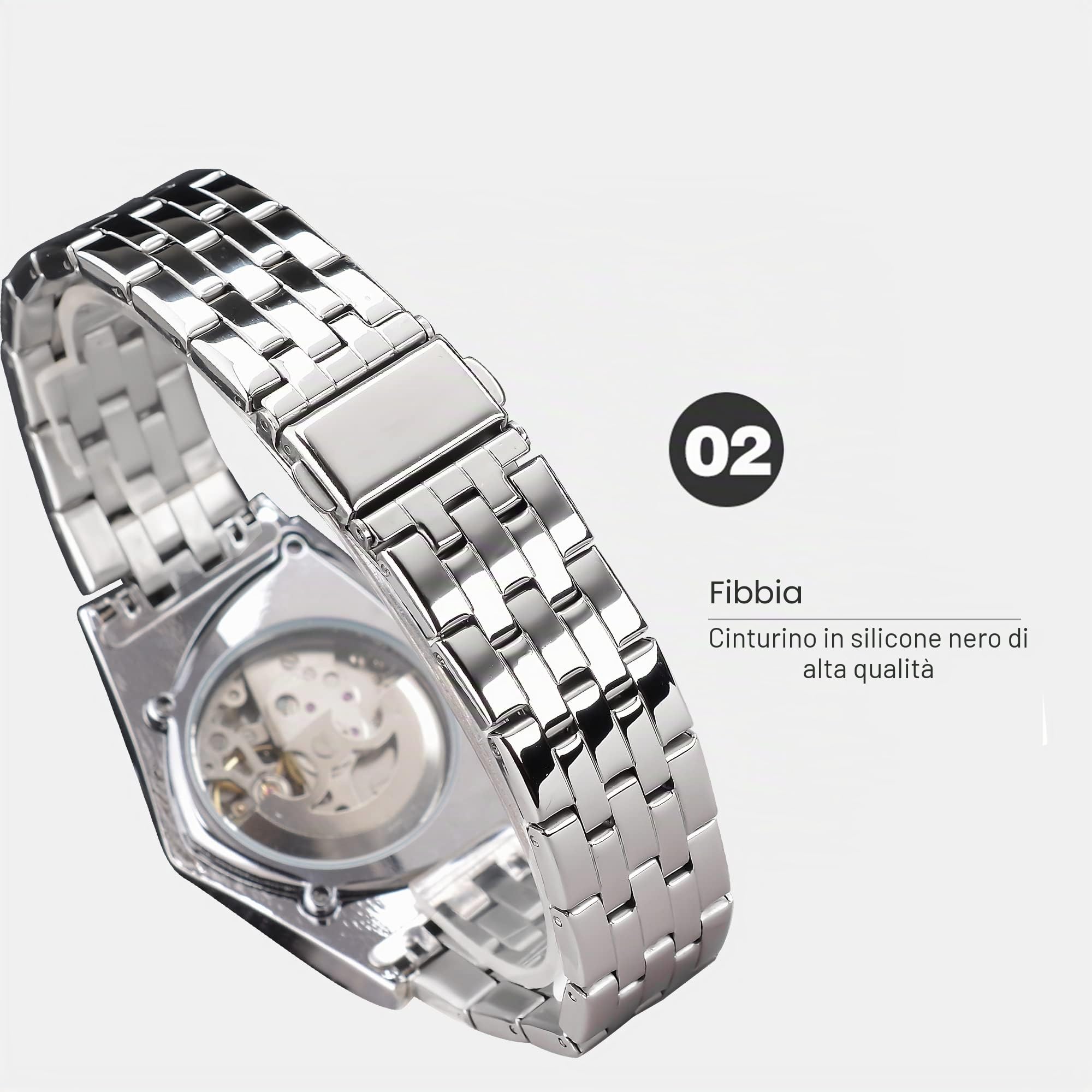 FORSINING Orologio da uomo scheletrato meccanico automatico con quadrante triangolare, luminoso, a carica automatica, cinturino in acciaio inox o morbido cinturino in silicone