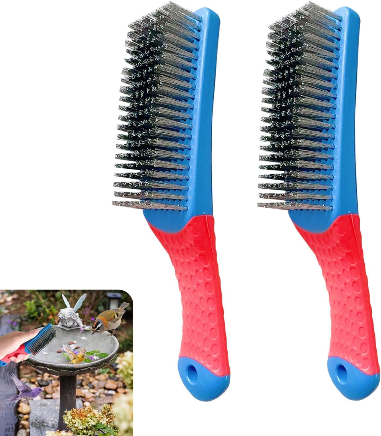 2 Pcs Bird Bath Hard Wire Brushes，Iron Out Rust Stain Remover，Bathtub Cleaning Brush，Hummingbird Feeder Cleaning Brushes，Outdoors Fountain Cleaner Safe for Birds，Bird Cage，Concrete，Birdbaths，Bow