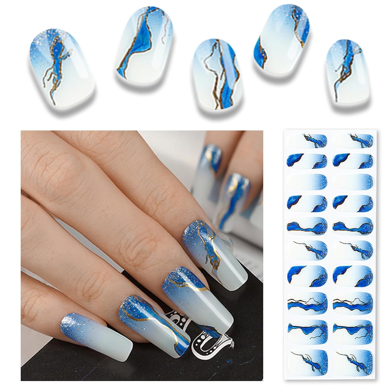 Wekcekcek 20pcs Semi Cured Gel Nail Strips, Real Nail