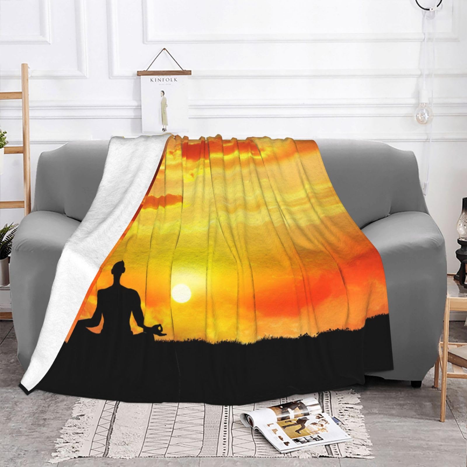 Yoga meditazione stampato 320g flanella coperta decorazione coperta