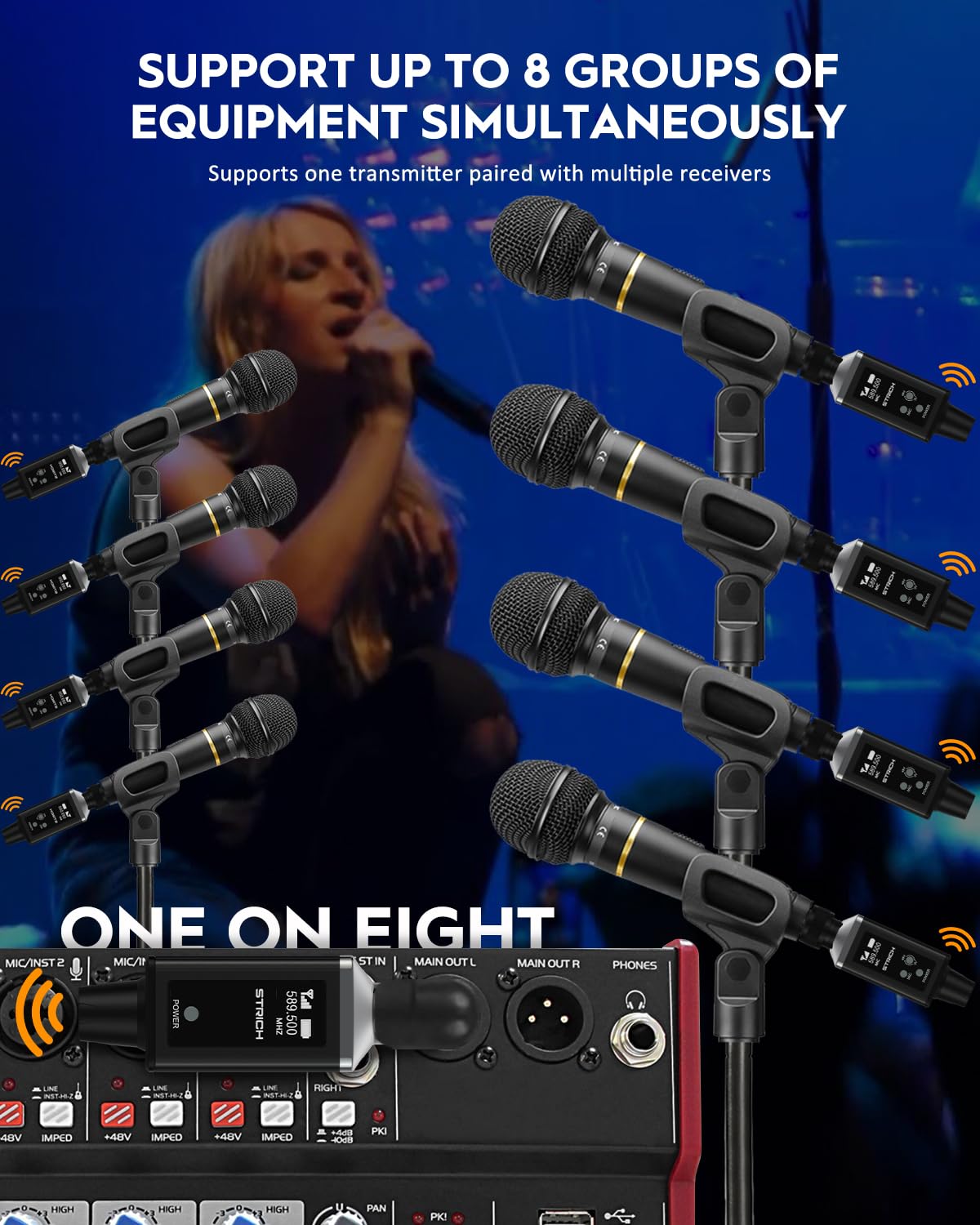 STRICH M3 UHF Wireless Microphone XLR Transmitter and Receiver 16 Channels, 164 ft Range, Plug-on Wireless Mic Adapter for Dynamic & Condenser Mic, Compatible with Audio Mixer, PA System - Image 6