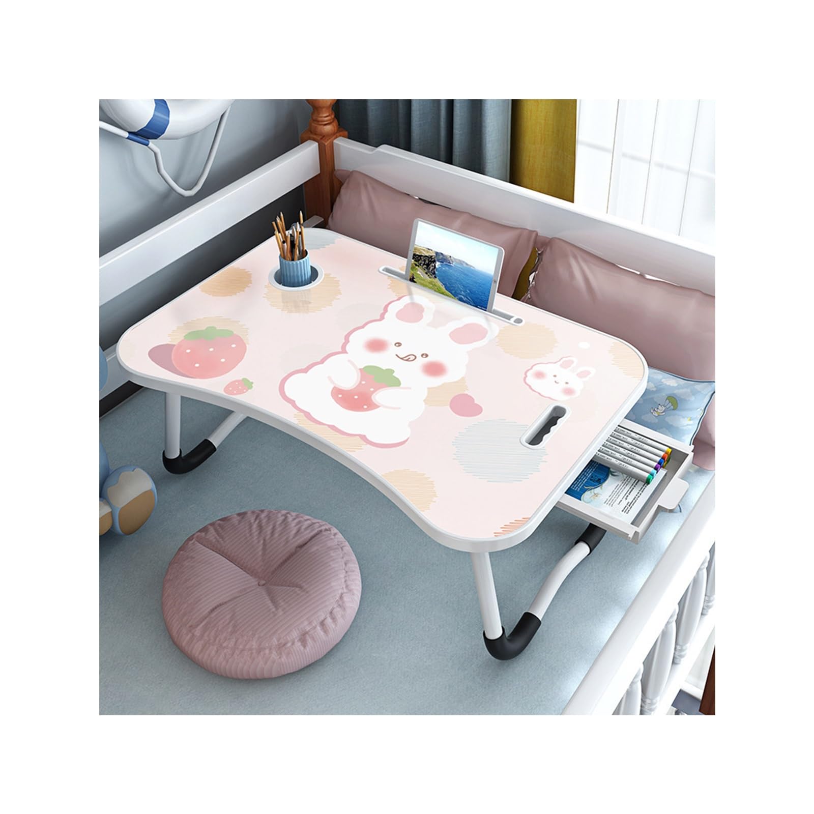 Lapdesk Pliable,Plateau for Petit Déjeuner,Table de lit Pliante,Table de Lit for Ordinateur Portable,Peut être utilisé sur Le lit, Le canapé, Le Sol, etc.(HappyUpgrade)