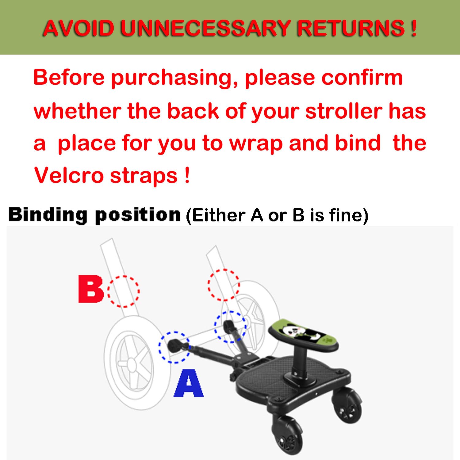 Universal Stroller Board with Detachable Seat, Buggy Board, Stroller Connector, Stroller Standing Board for Most Strollers, Holds Children Up to 55 lbs (Black)