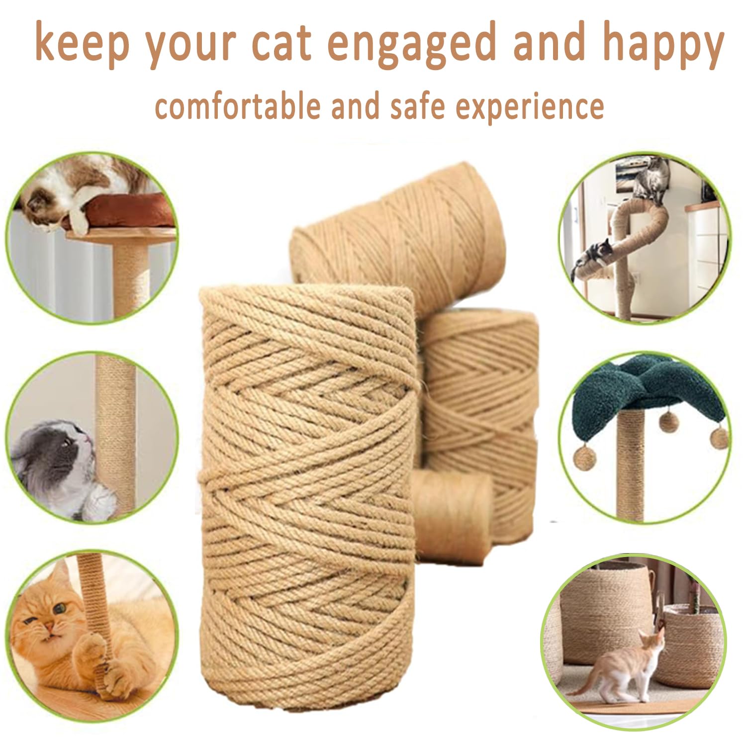 Cuerda de cáñamo de sisal natural para reparación de árboles de gatos, rascador de gatos, jardinería, embalaje de manualidades, cuerda de yute para muebles (30 mm x 10 metros)