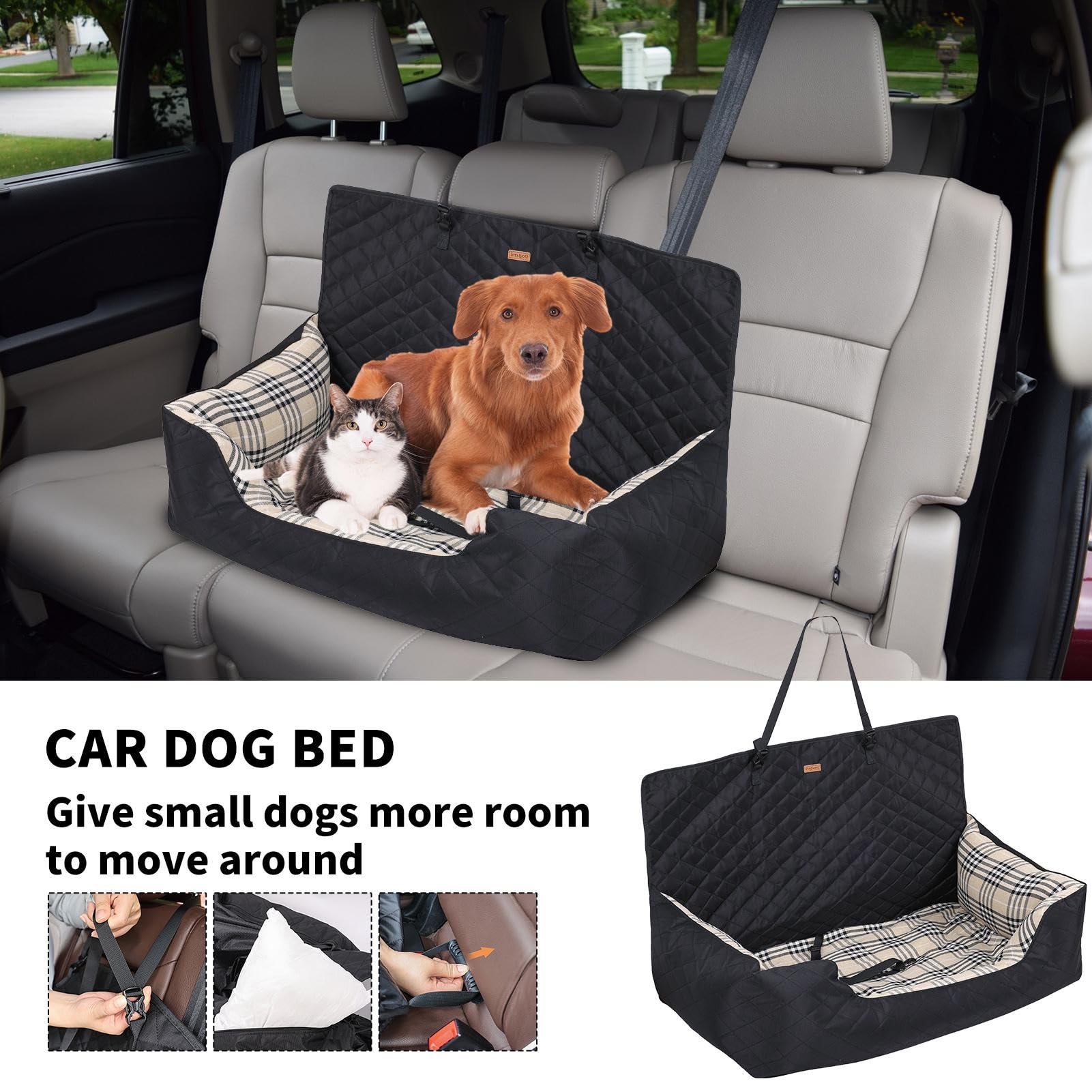 Cama Multifuncional Para Perros - Asiento De Coche Portátil Para Perreras | Transportador De Seguridad De Viaje Para Productos Para Mascotas | Asiento De Coche Para Perro Con Cinturón De Secador