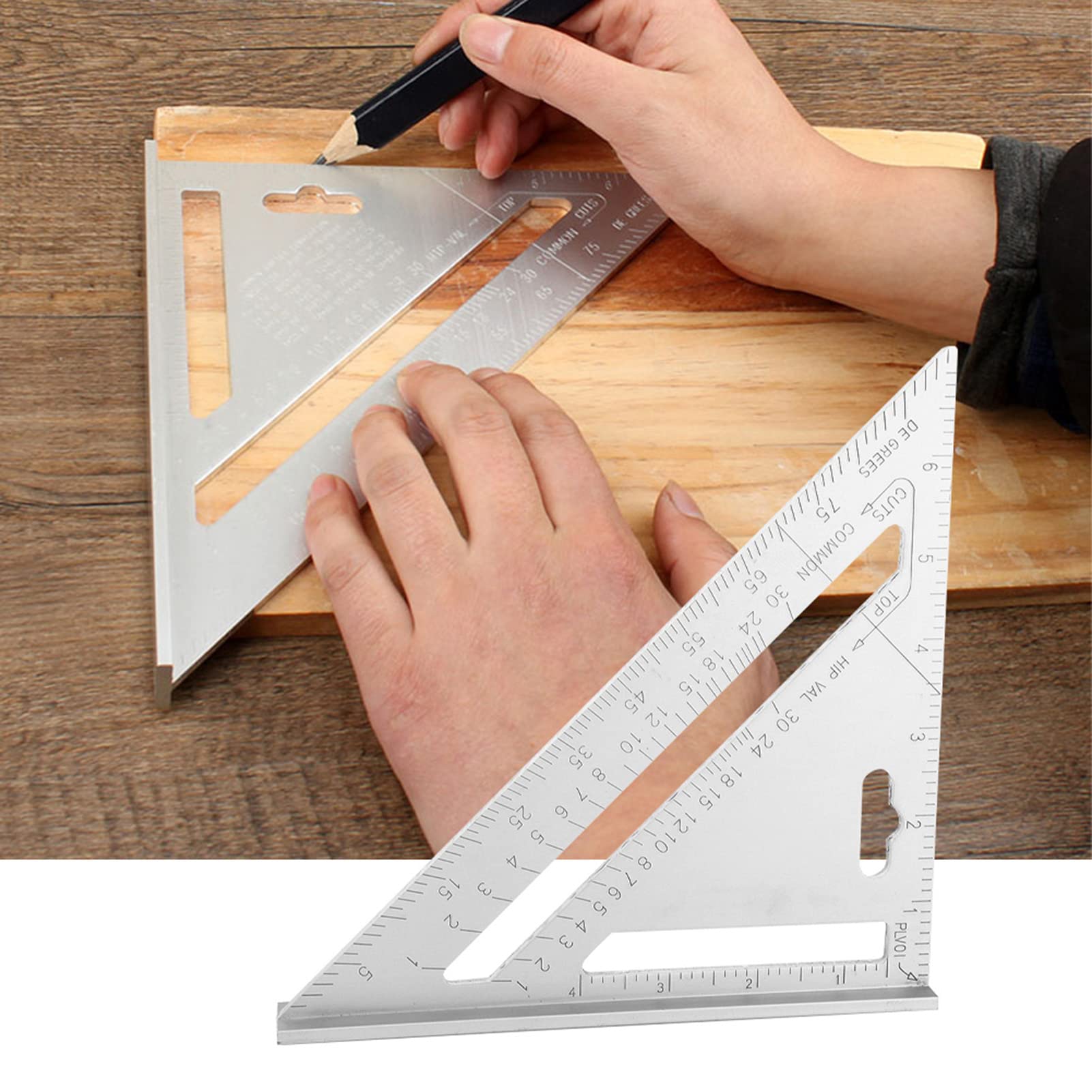 Respicefinem Aluminum Alloy Rafter Triangle Ruler Protractor Square Carpenter Measurement Tool Made of High Quality Aluminum Alloy with Exquisite Workmanship High Hardness Strong