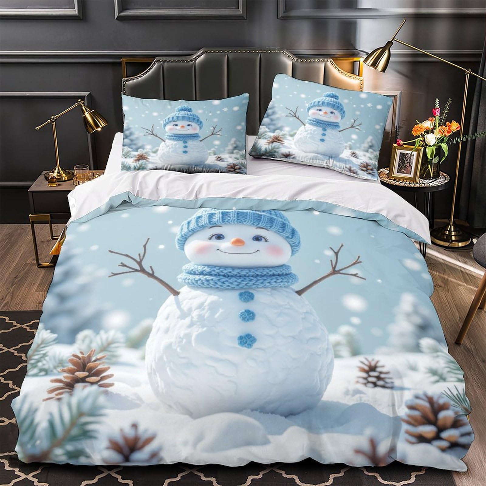 Parure de lit hiver bonhomme de neige pour chambre chaleureuse
