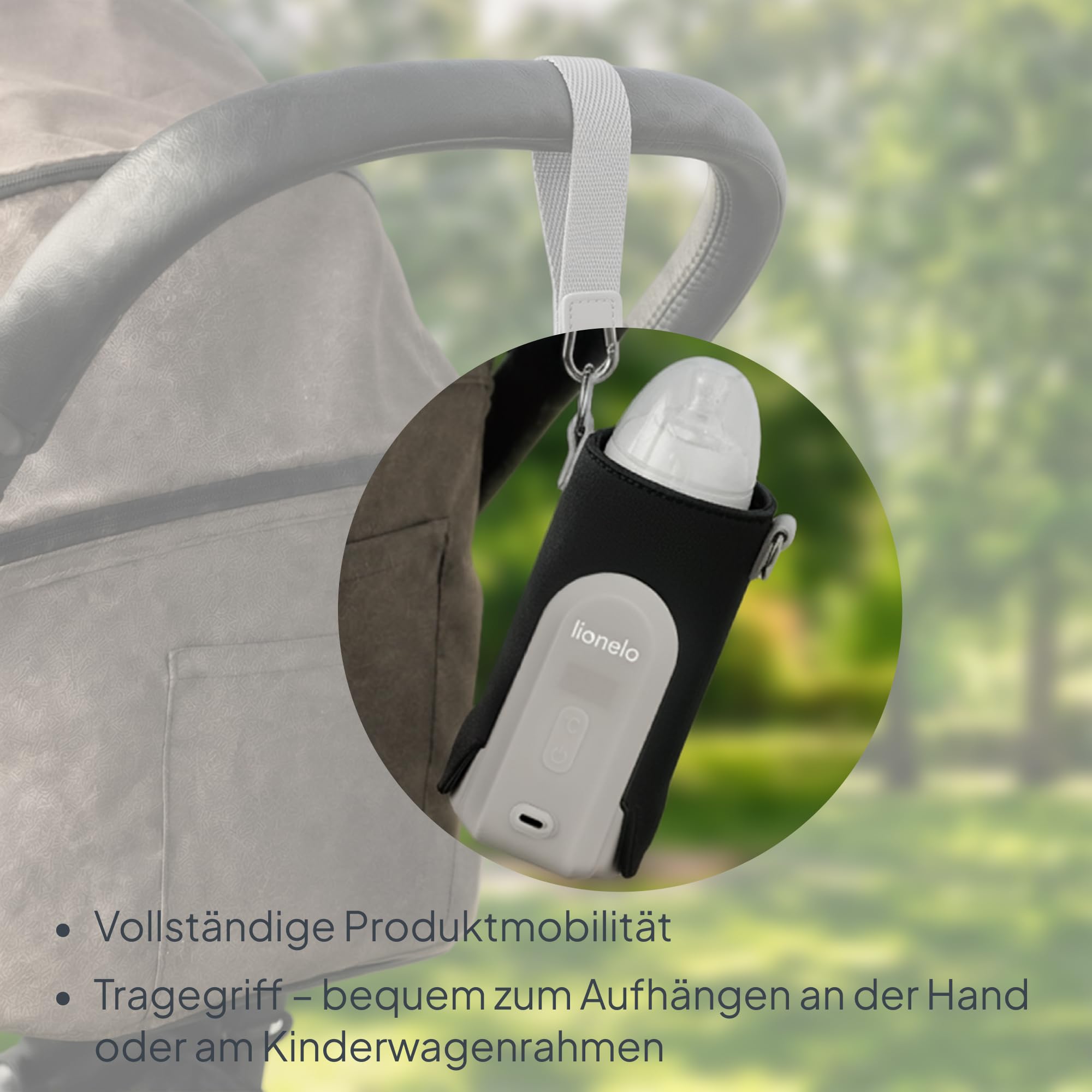 LIONELO Thermup Go Evo Tragbarer Babyflaschenwärmer hält Flüssigkeiten warm | 5 Betriebstemperaturen von 38 bis 50o C, USB-C Aufladung, bis zu 9 Stunden Betrieb, LCD Display