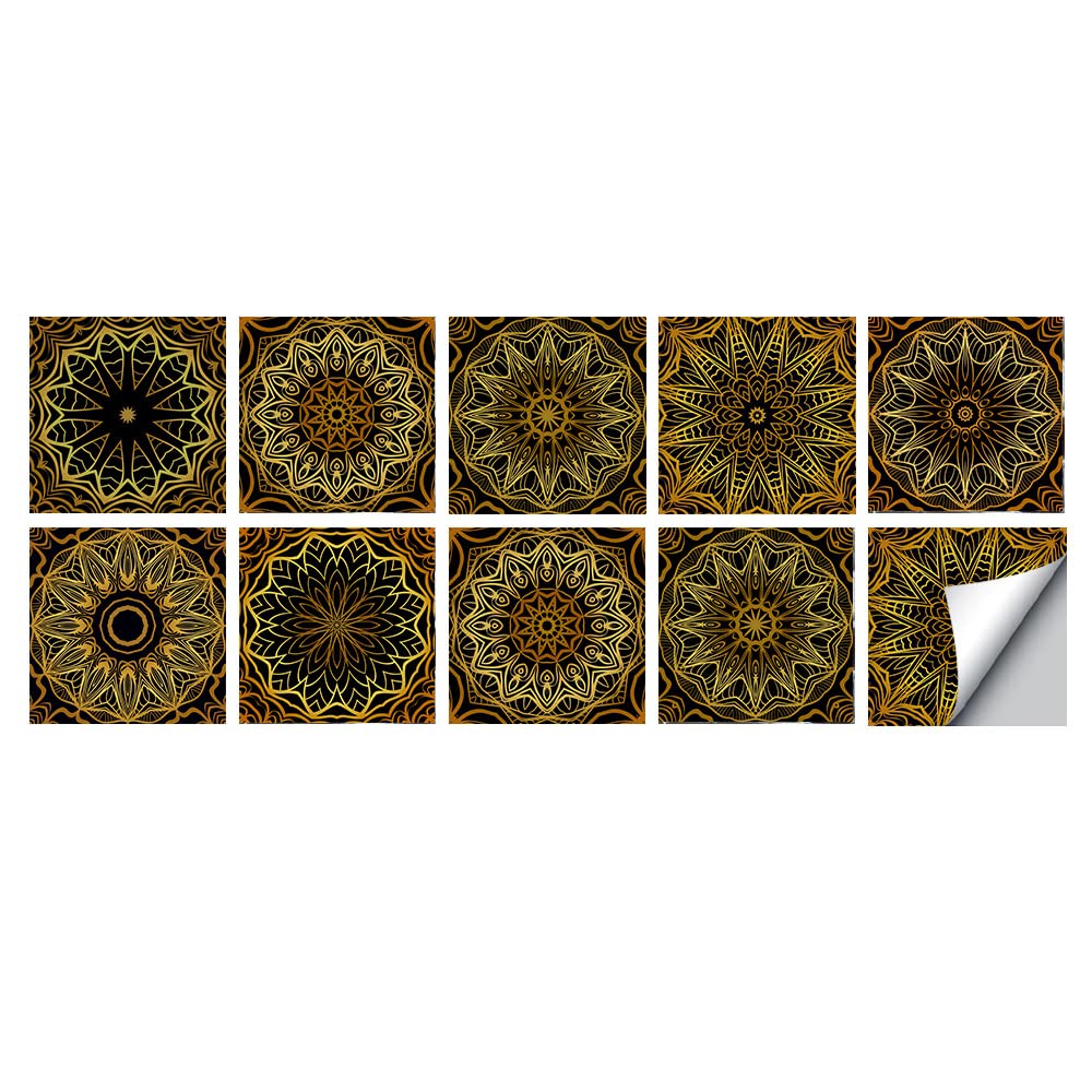 LMYSXAOZ Tile Stickers Stick on Tiles, Self Adhesive Wall Tiles for Bathroom Kitchen, Oil Proof DIY Peel and Floor Vintage Mandala (30x30cm,Mandala2)
