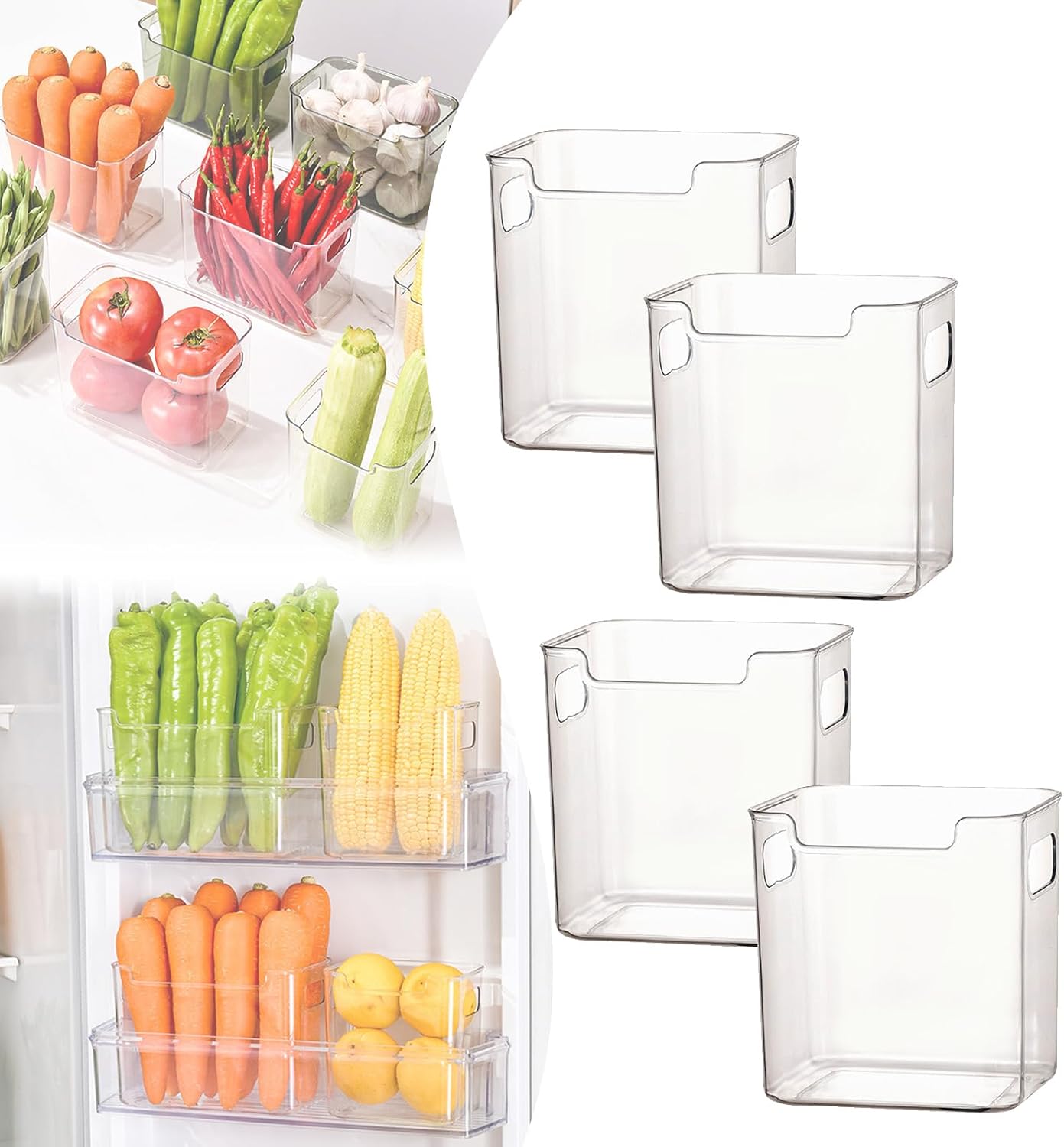Clear Freezer Storage Bins, 2026 Upgraded Clear Plastic Freezer Organizer Bins, Stackable Kitchen Cabinet Organizer with Handles for Fridge, Cabinet Bathroom, Easy to Clean (4Pcs-S)