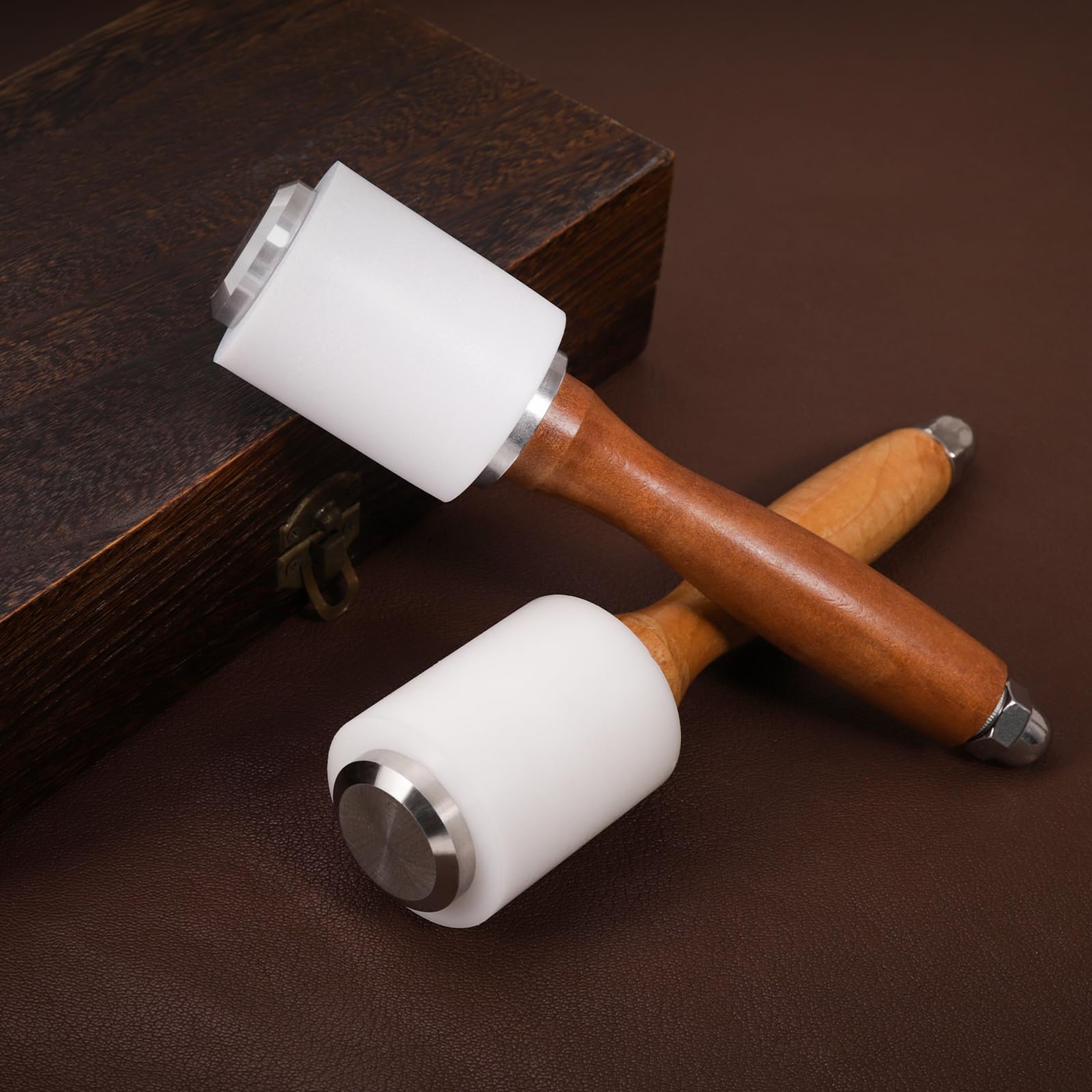 WUTA Martello da intaglio in pelle, 460 g, in nylon, manico in legno, strumento fai da te per artigianato in pelle