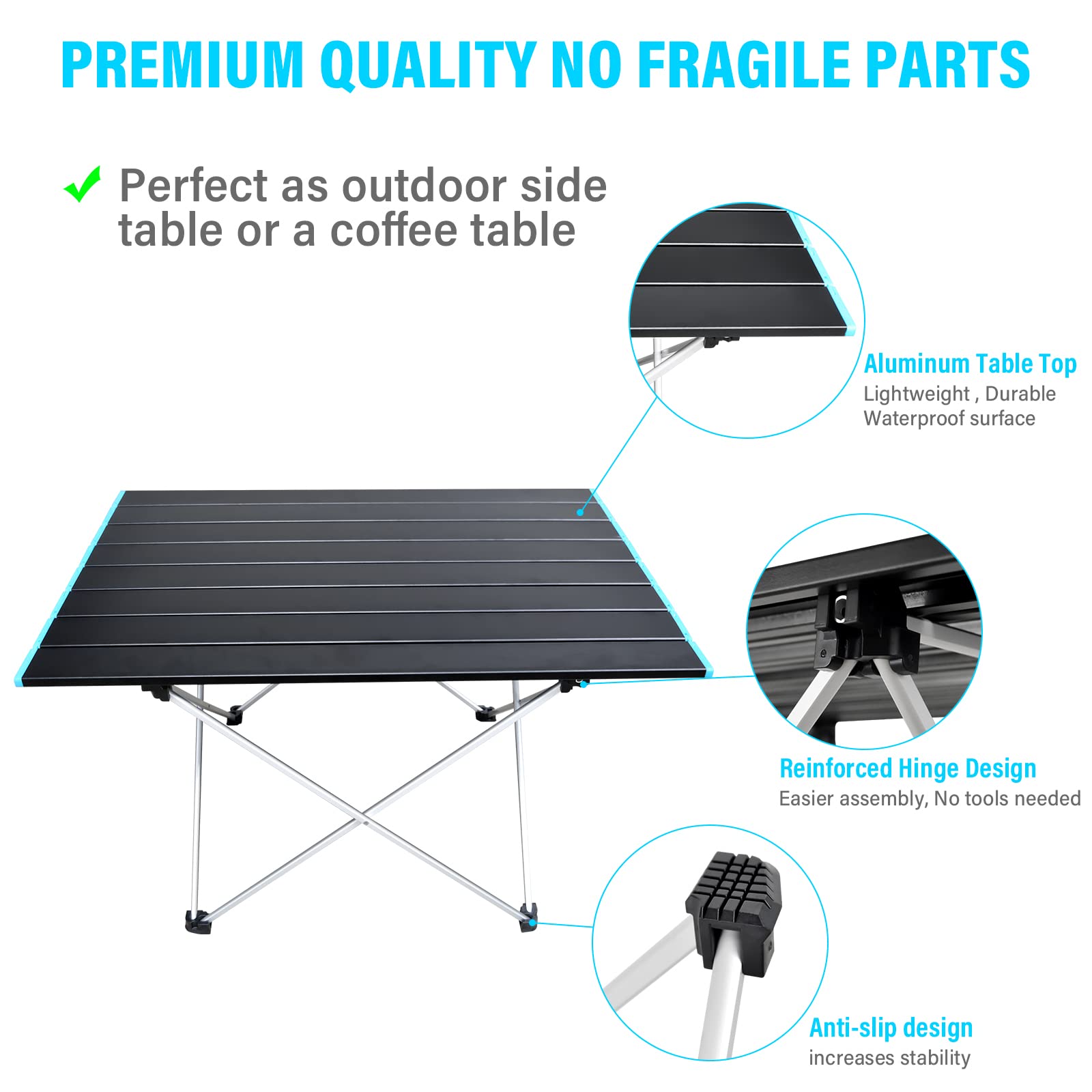 RIGIDON Camping Table, 68 x 46 cm Portatile Pieghevole Alluminio Campeggio Tavolo, Mini Piccolo Tavolino, Esterno Scrivanie Pieghevoli Per Campeggio Picnic Cortile Barbecue Spiaggia Terrazzo