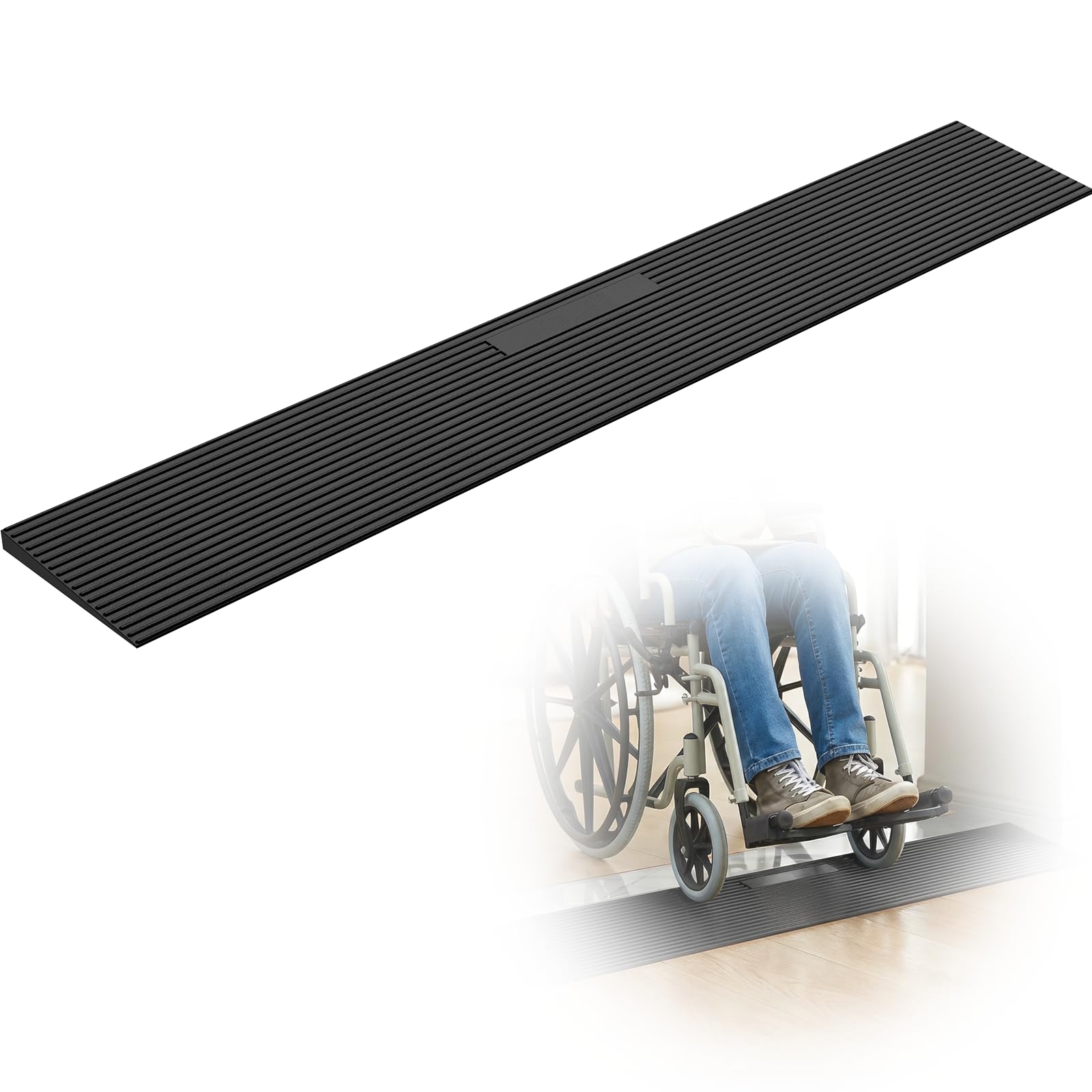 FACHNUO Gummischwellenrampe, 1,5 cm Höhe, 90 cm Breite, 1500 kg Tragfähigkeit, verstellbare und zuschneidbare Rollstuhlrampe für Türschwellen, Bordsteine, Badezimmer, Scooter und Kehrgeräte