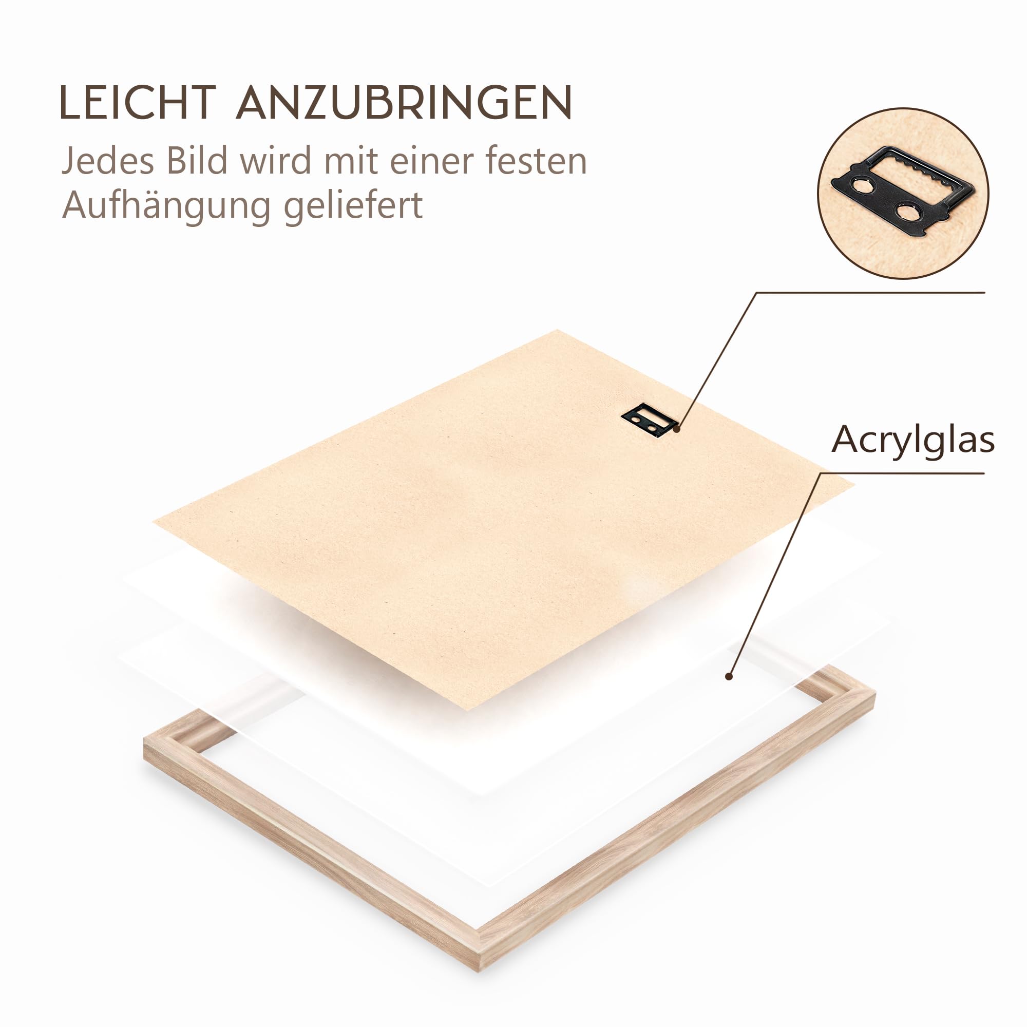 Novart Wandbilder Boho - mit Rahmen - Wohnzimmer Schlafzimmer Wanddeko - 3 Bilder Set Beige - N103935aR1