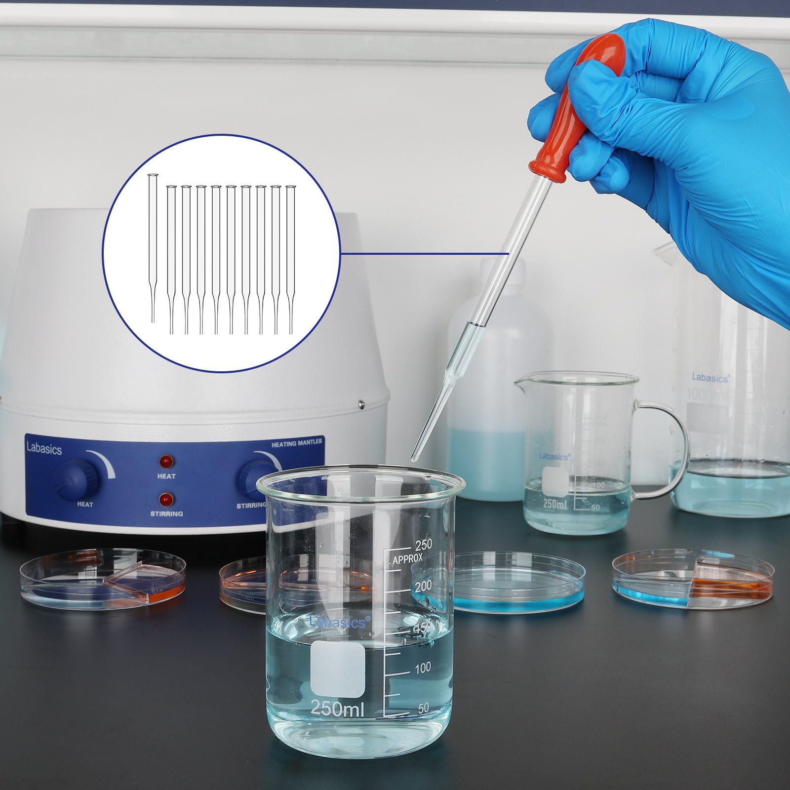 Labasics Pipetas de Vidrio sin Graduación para Laboratorio, Transferencia y Mezcla de Líquidos, para Experimentos Científicos y Aplicaciones de Laboratorio (Paquete de 50), 3ml