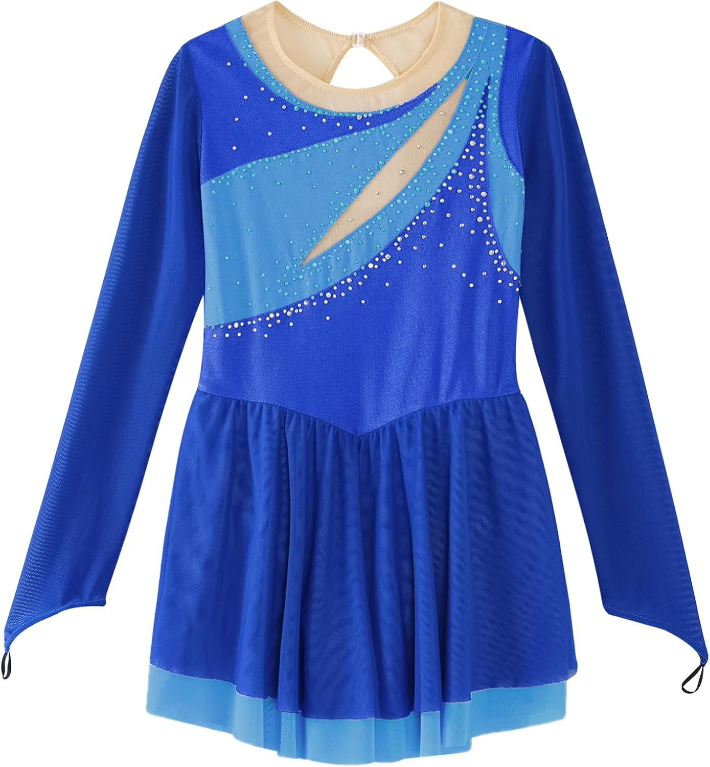 JEATHA Kids Girls Figure Ice Skating Dress Rhinestones Splice Mesh Tutu Skirted Leotard Dance Dress Dancewear