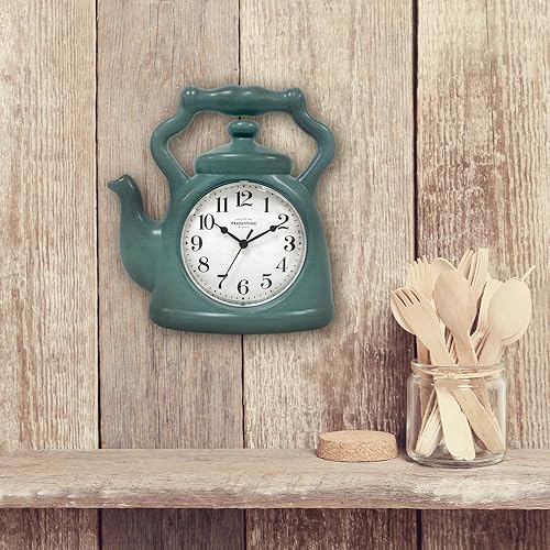 Miniatura 4 de Presentime & Co. Reloj de tetera de 11 pulgadas, silencioso, sin tictac, estilo moderno de granja, pared y mantel 2 en 1, reloj de escritorio y