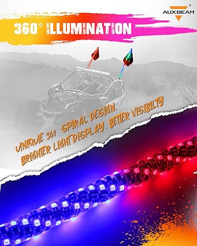 Miniatura 2 de Auxbeam Látigo de luz LED RGB de 3 pies con luz de advertencia de seguridad para Polaris RZR UTV ATV Quad Can Am antena látigo 3 pies Bluetooth LED