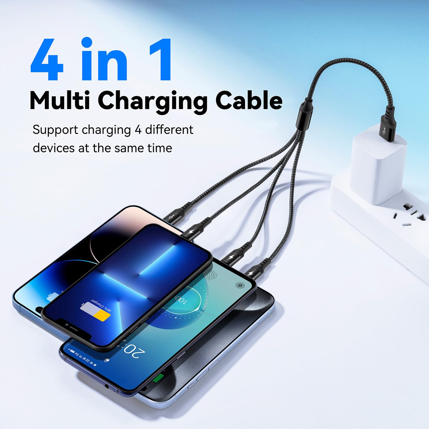 RULUS Multi USB Kabel [2Stück,35cm] 4 in 1 Multi Ladekabel Nylon Schnell Ladekabel Mehrfach Ladekabel mit Typ C Lightning Micro USB für Phone15/14/13, Android Phones,Tablets und Mehr