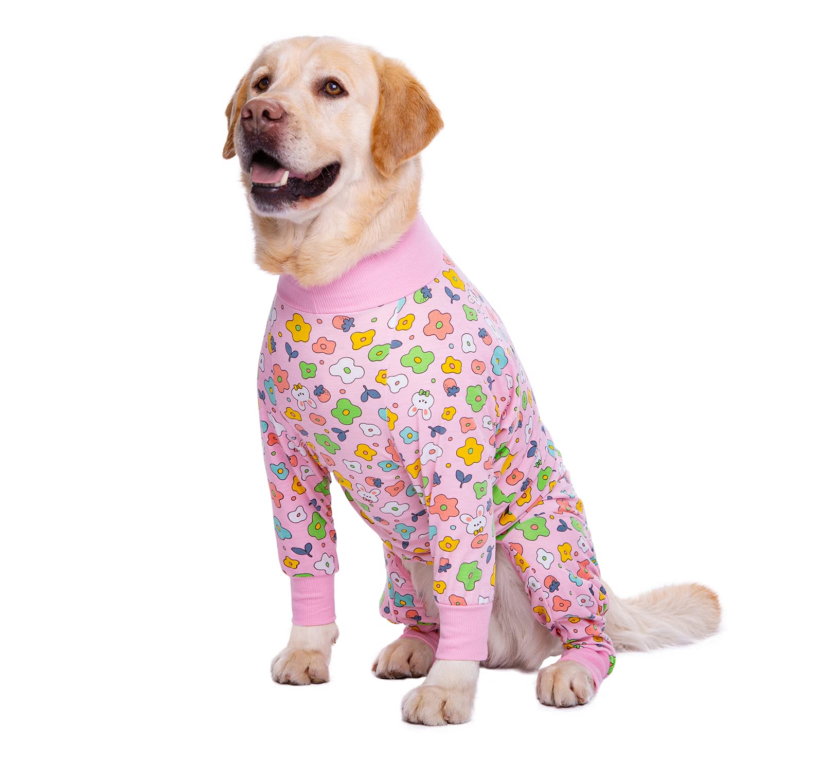 Large Dog Clothes, Elastic Pet Onesie Clothes Protect Joints Anti-hair Anti Licking, Wound Protection Pet Pajamas PJS Dog Jumpsuit For Medium Large Dogs(5XL,Pink Flowers) — view 5