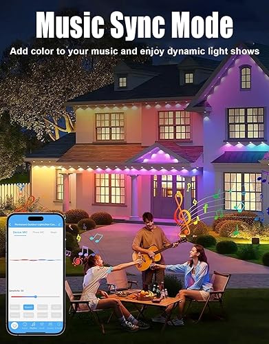 Miniatura 6 de Luces permanentes para exteriores, luces inteligentes RGB+IC para decoración de casa, 75 modos de escena con aplicación y control remoto, IP67