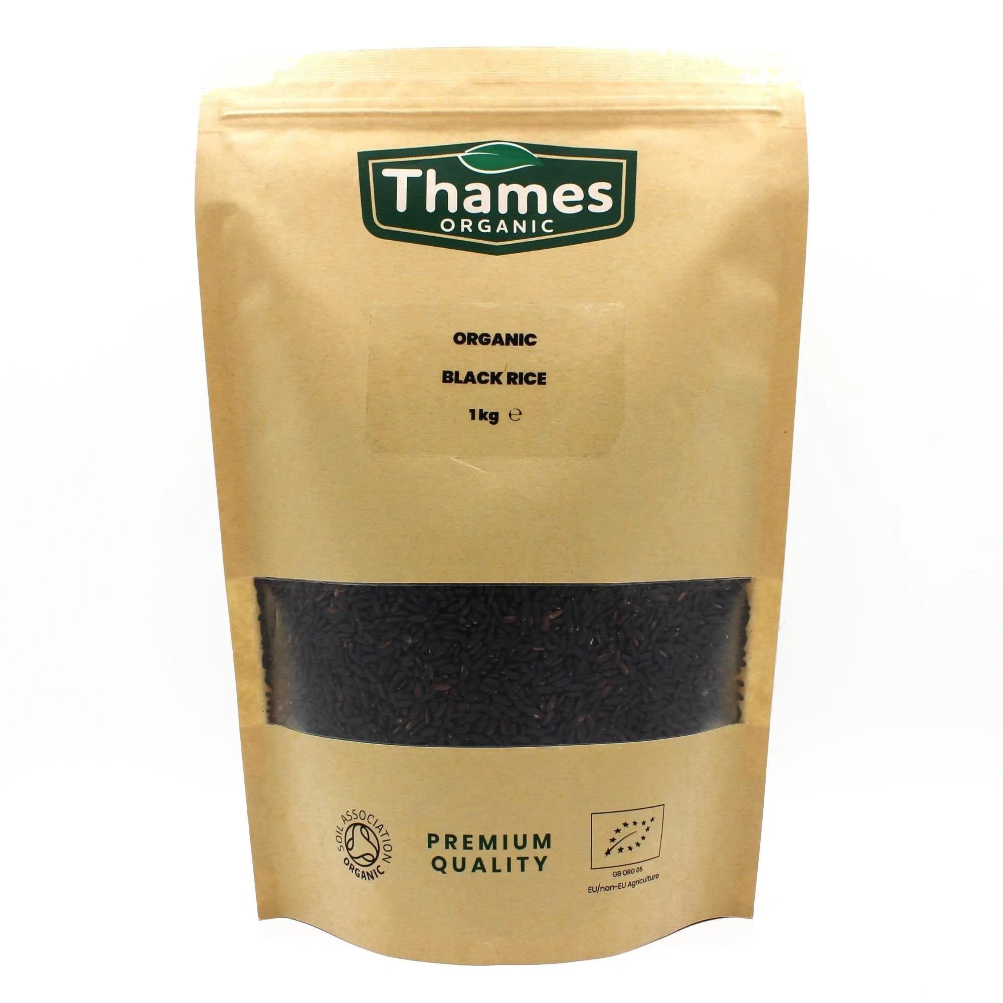 Organic Black Rice 1kg - No Additives, No Preservatives, Raw, Vegan, High Protein, GMO-Free - A Nutritious and Delicious Addition to Any Meal - Thames OrganicEU OrganicSoil AssociationSoil AssociationSoil Association