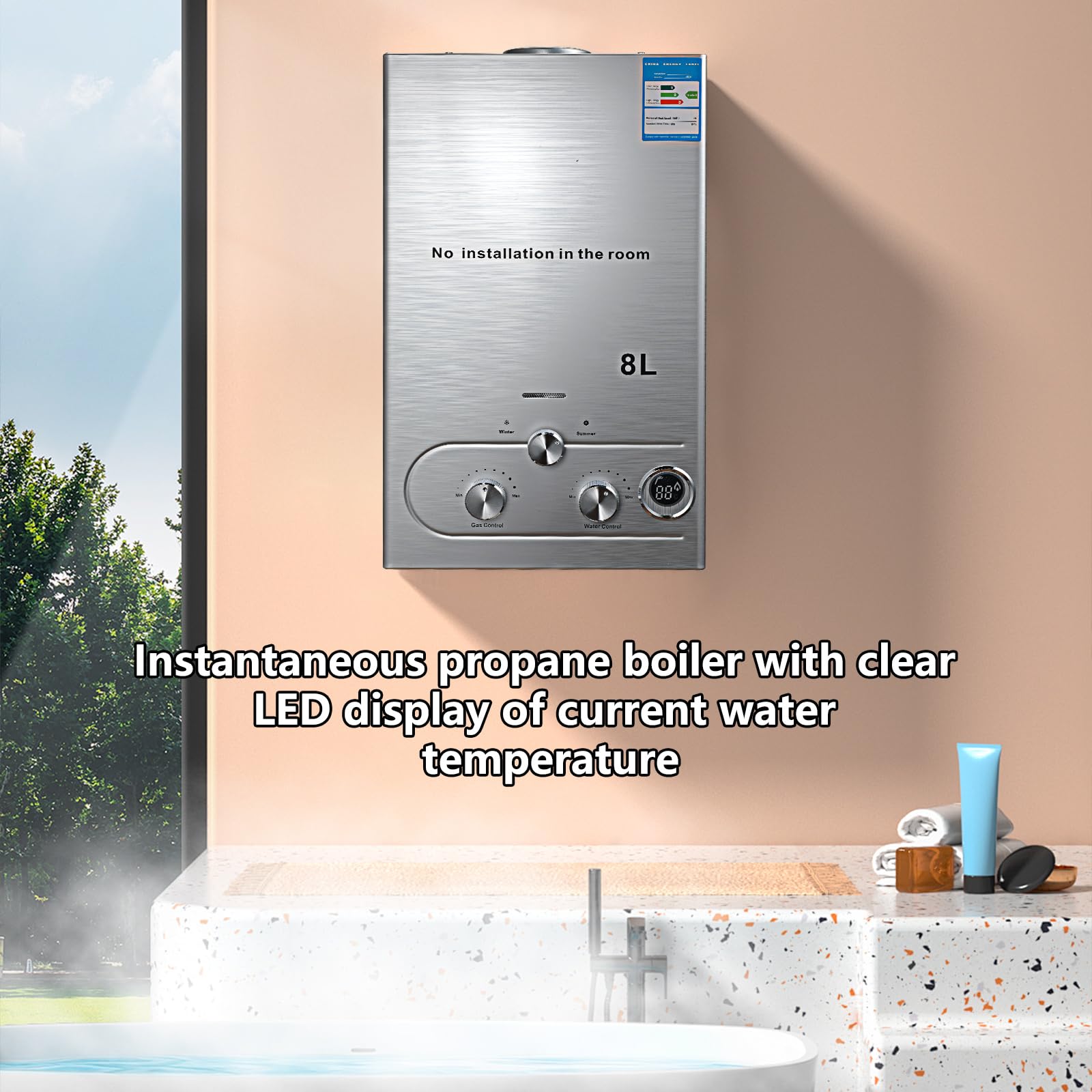 Scaldacqua a gas istantaneo GPL 16kW 6L (argento)