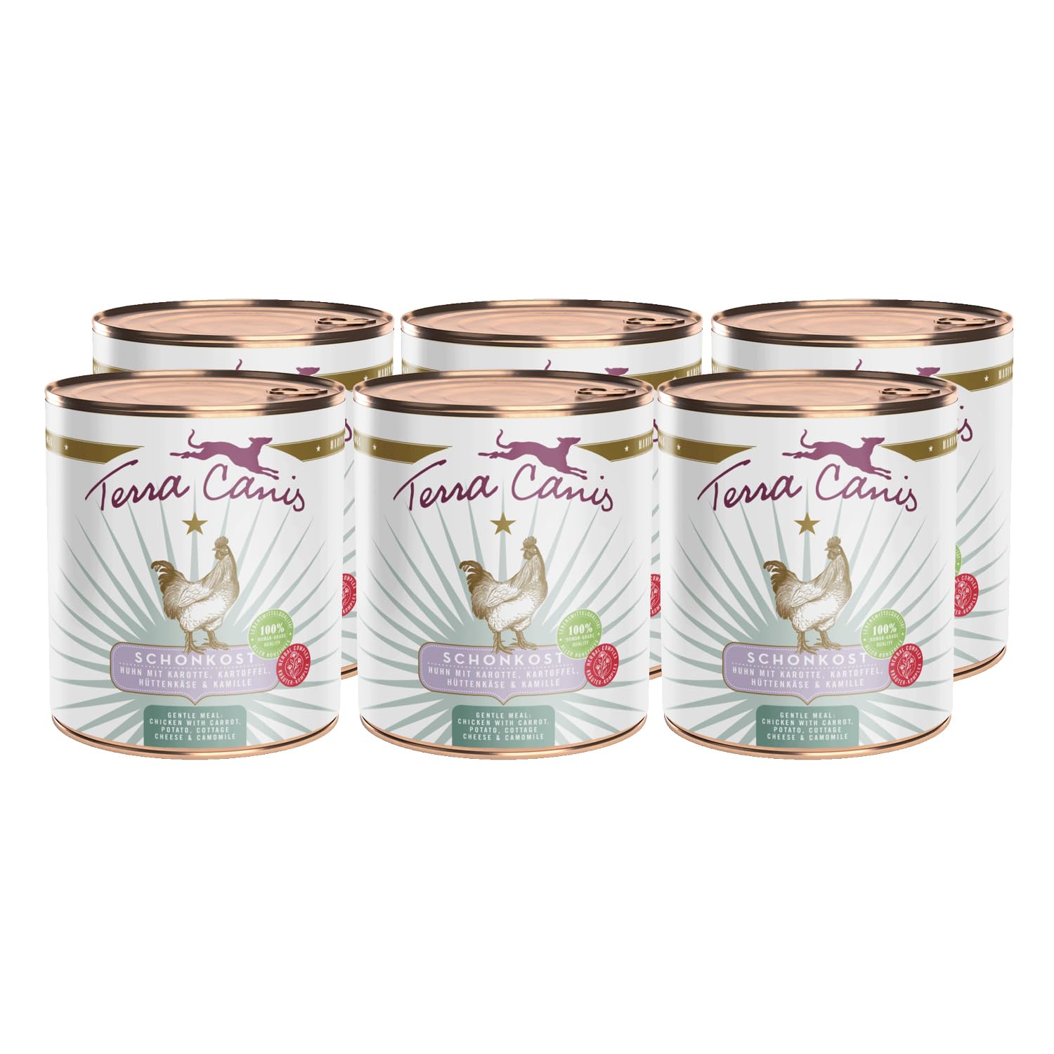 Terra Canis Pollo, Zanahoria y Requesón - alimento gástrico e intestinal, 6x800 g I Ideal para Problemas gastrointestinales Agudos | Ingredientes 100% Human-Grade | sin Cereales