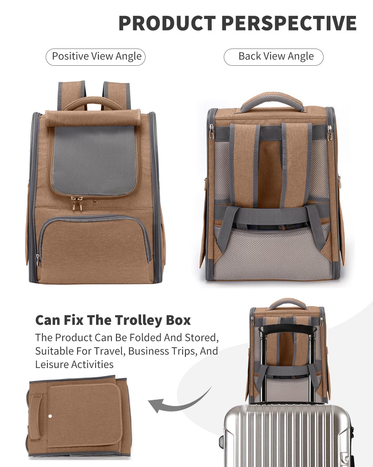 PETCUTE Borsa Trasportino per Cani Marsupio Cane Cuccia Portatile Traspirante Zaino da Trasporto Regolabile per Gatto Cane Viaggio Marrone