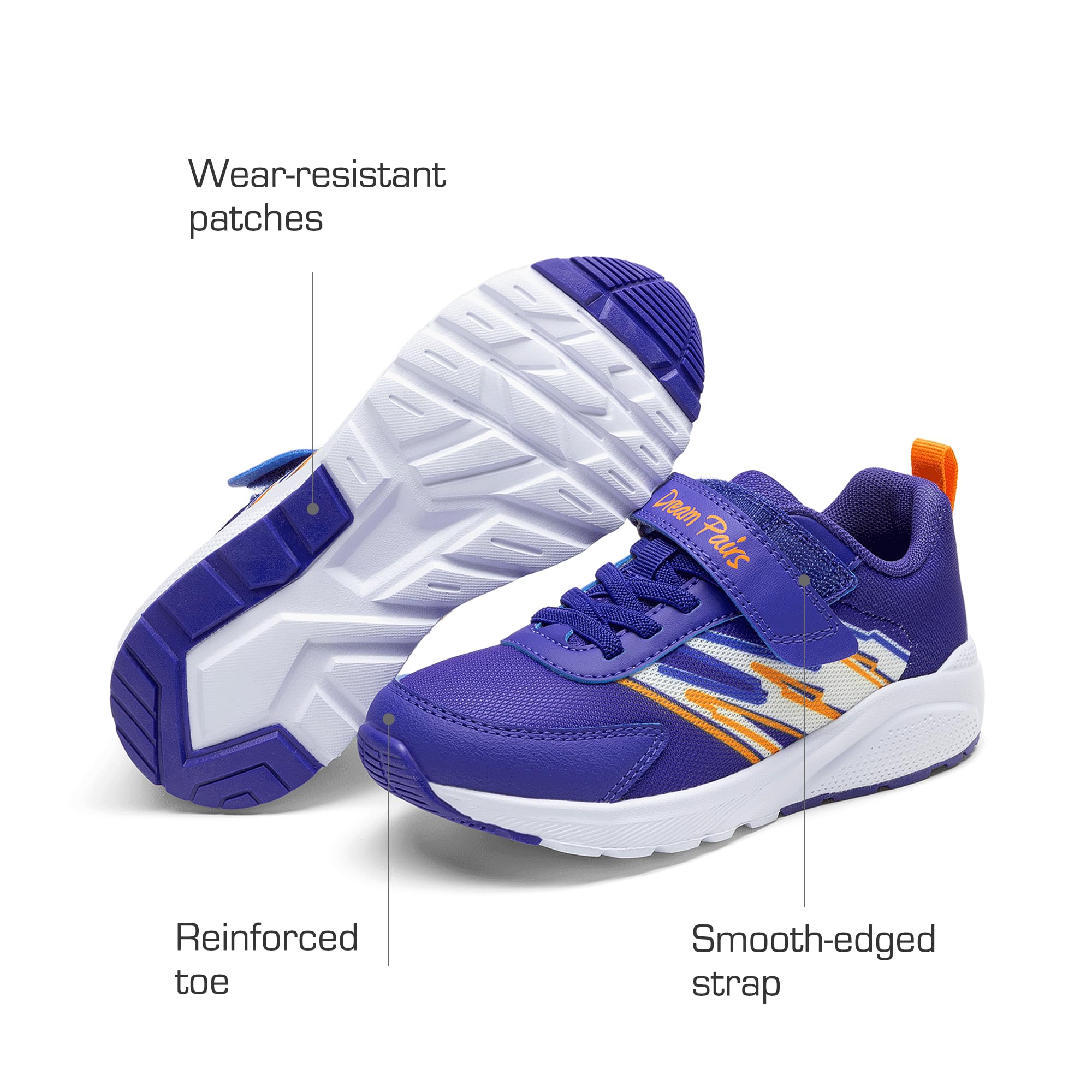 DREAM PAIRS Unisex Buty sportowe dla chłopców i dziewcząt z rzepem, tenisówki dla dzieci, obuwie sportowe, oddychające buty do biegania