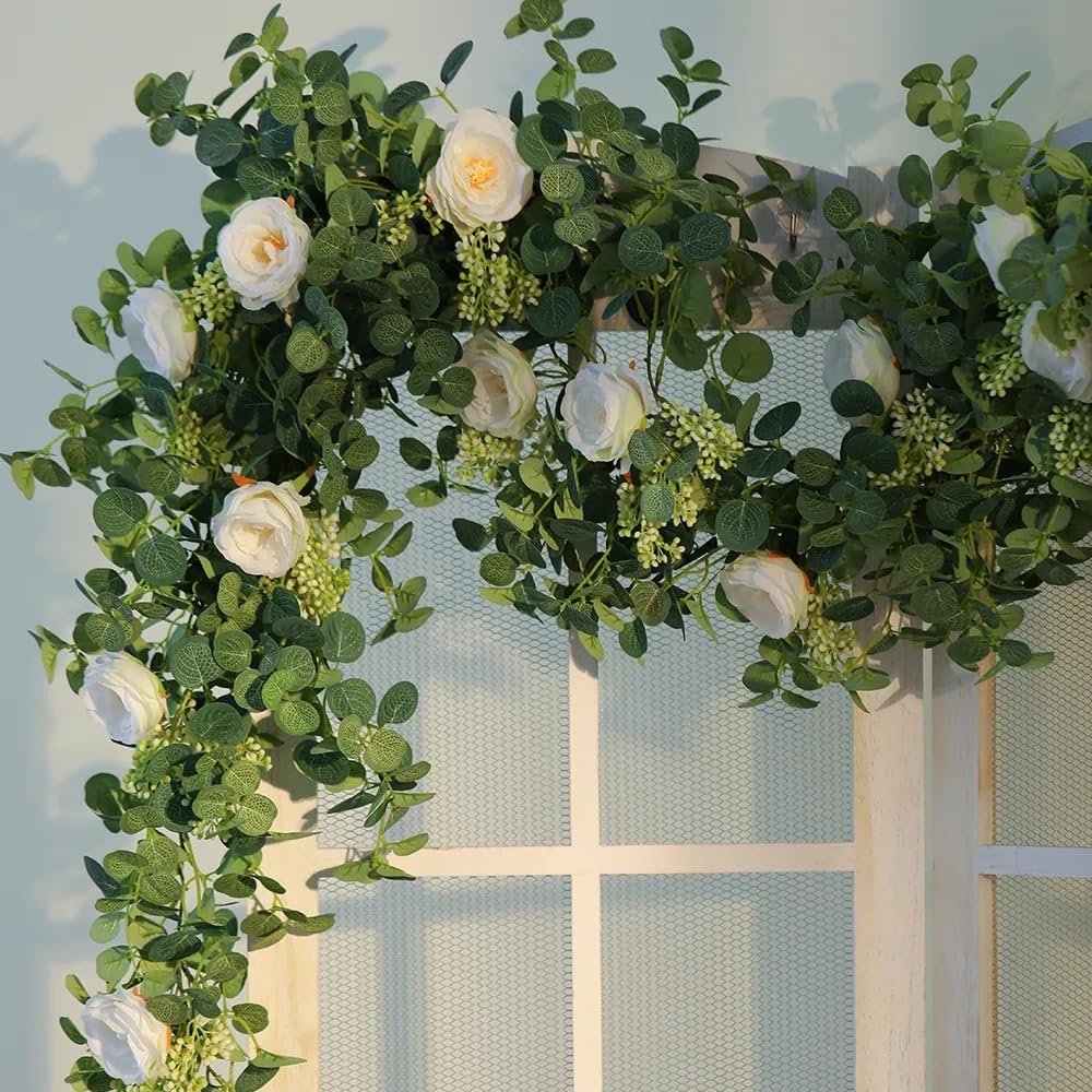 HOCEDO 4 pezzi ghirlanda Mariage balcone parete decorazione di nozze vite finta verde foglie di eucalipto edera fiore artificiale