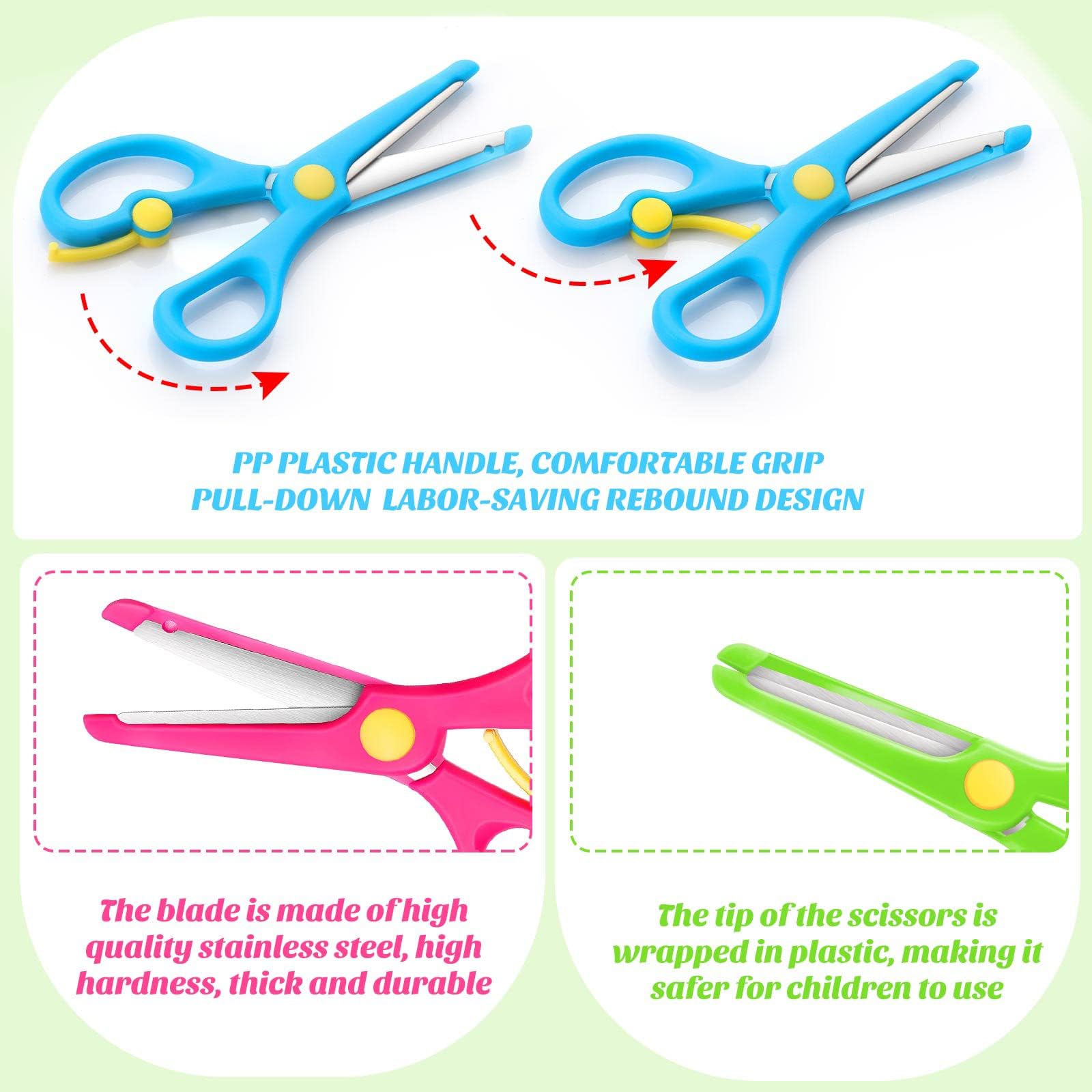 Sugeru 2Pcs Forbici Bambini,2 colori Forbici Punta Arrotondata bambini 3 anni,per Destrorsi e Mancini,Lama in Acciaio inossidabile/Impugnature in Plastica,Sicure per Bambini,Comode e Resistenti (2pcs)
