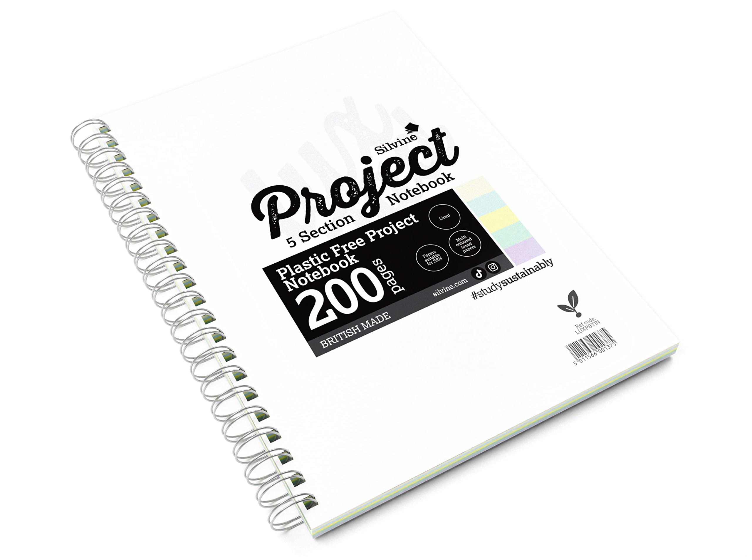 Silvine A4+ Dyslexia Tinted Paper Project Book - 5 Sections Lined with Margin (200 Pages), Assorted Colours - Image 2