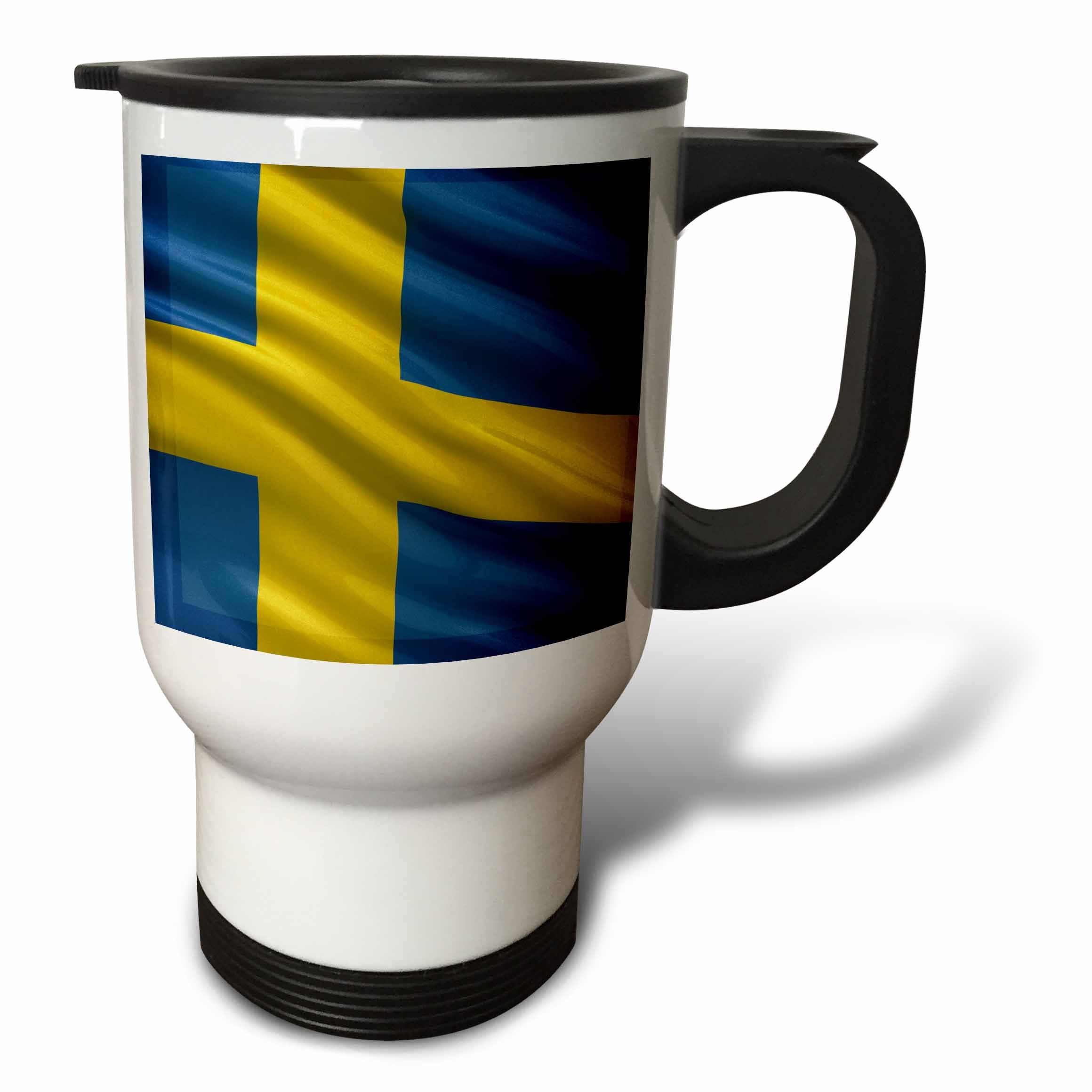 3dRose"Flag of Sweden Waving in The Wind" Travel Mug, 14 oz, Multicolor