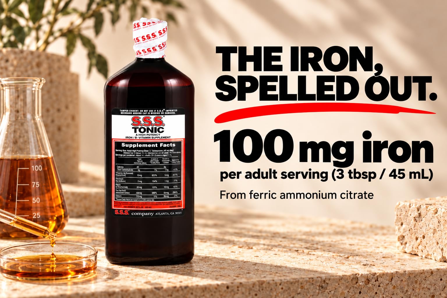 S.S.S. Tonic Liquid Iron & Vitamin B Supplement with B1, B2 & B3, 20 Fl Oz — Amazon image 3