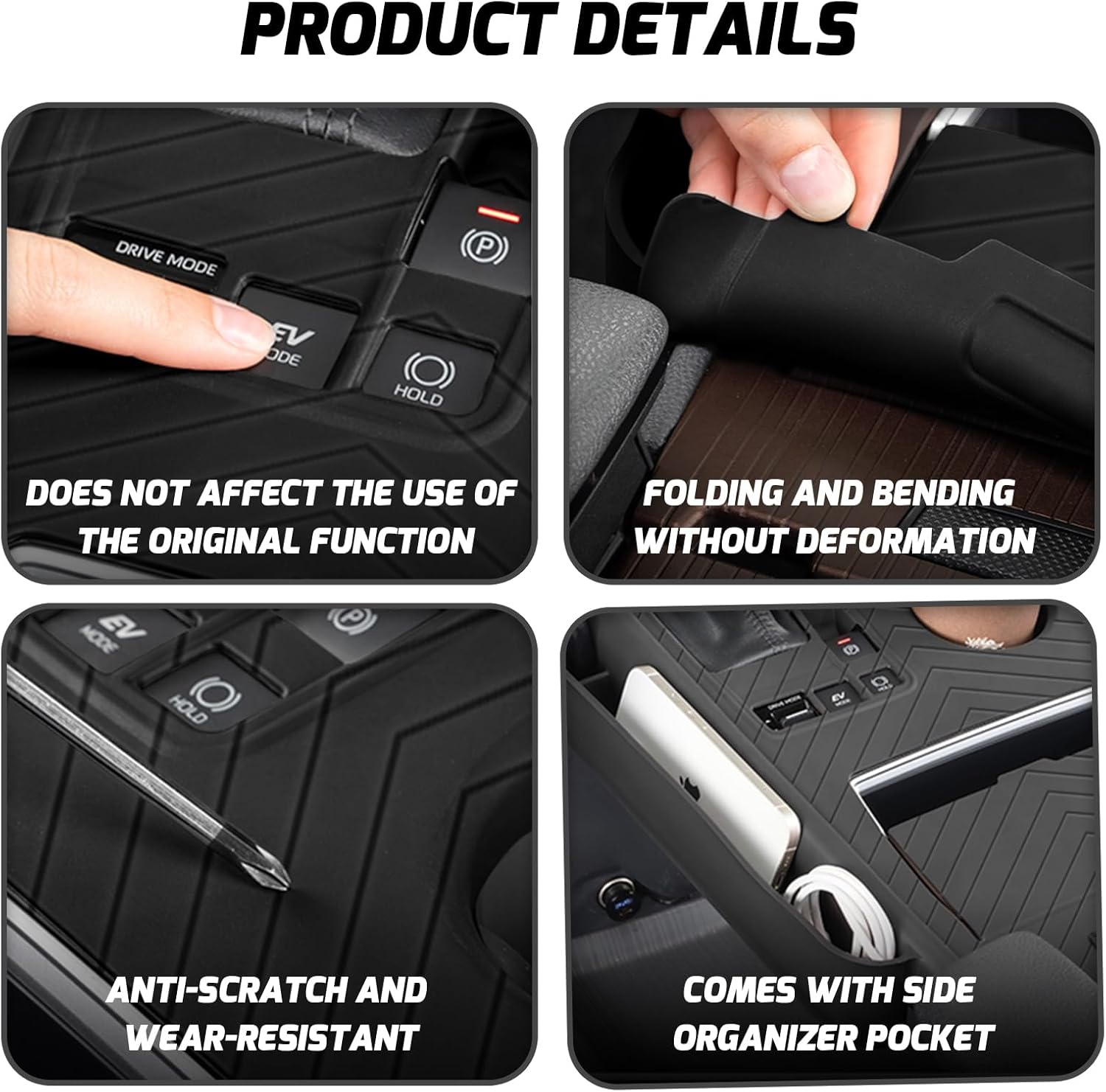 Car Center Console Gear Shift Panel Trim Cover with Toyota Sienna 2022 2023 2024 2025 Accessories Soft Silicone Side Storage Bag for Key,Phone,Glasses,Tissues,Credit Card-Black