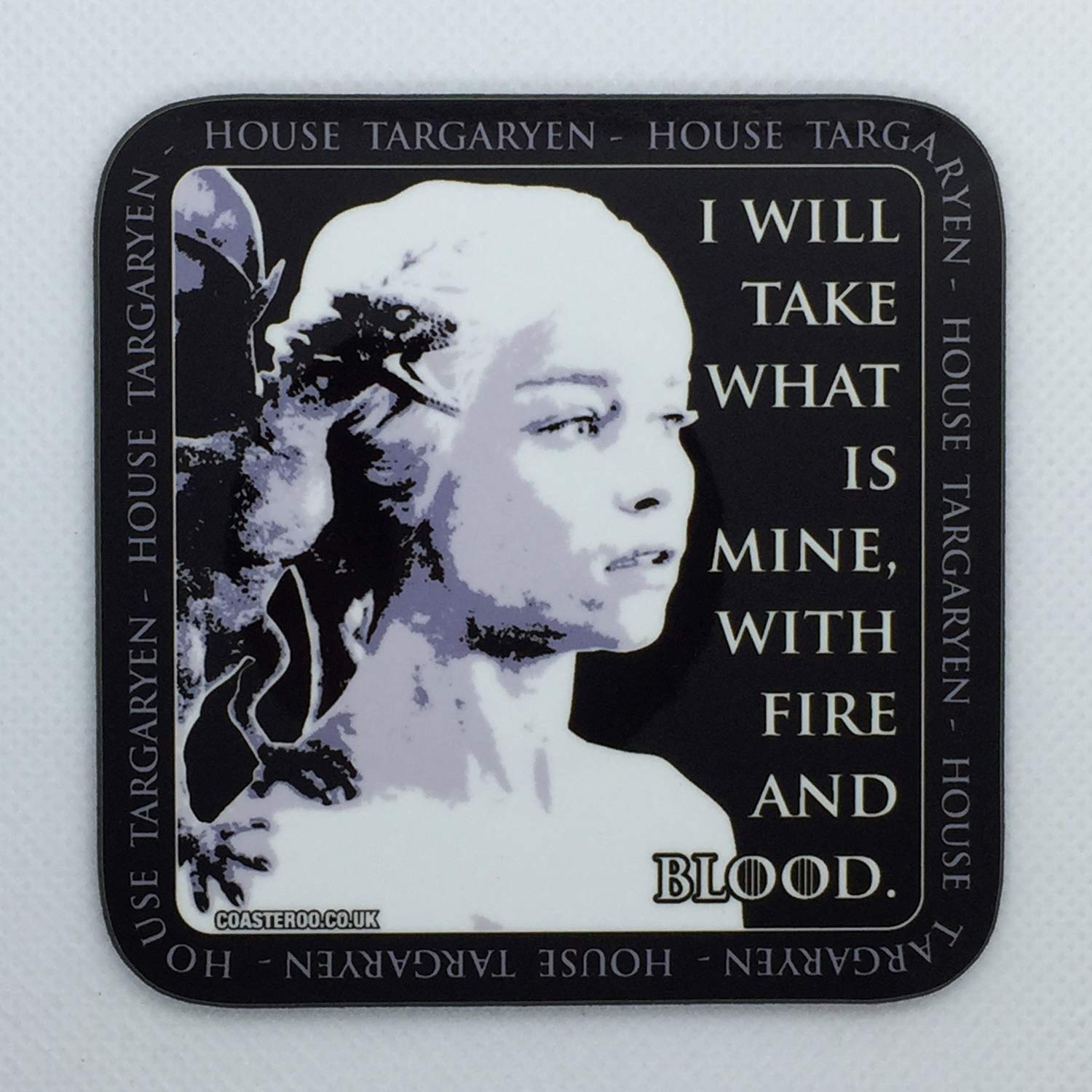 Coasteroo Brown With Fire And Blood - Daenerys Targaryen From Game Of Thrones - Drinks Coaster - Hardboard - 9Cm X 9Cm - Gloss Finish
