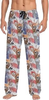 Vdsrup Men's Pajama Pants Deers American Flag Pajama Pants for Men Sleep Lounge Pj Bottoms with Pockets S