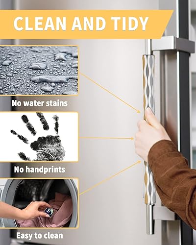 Miniatura 4 de Juego de 2 fundas geométricas para manijas de puerta de refrigerador, diseño geométrico y gris, color amarillo, gris, mantiene el aparato de cocina