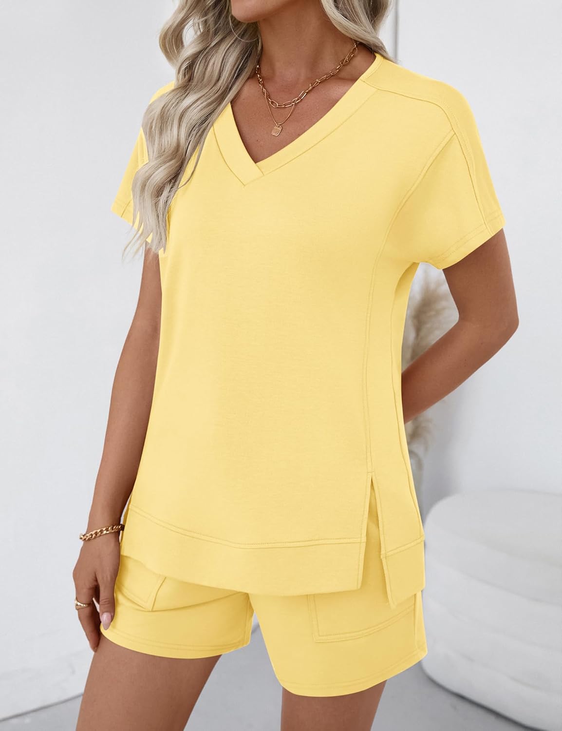 LOMON 2 Piece Short Sets for Women 2026 Spring Summer Lounge Outfits Sets Short Sleeve Trendy Casual Matching Clothing Set - Image 4