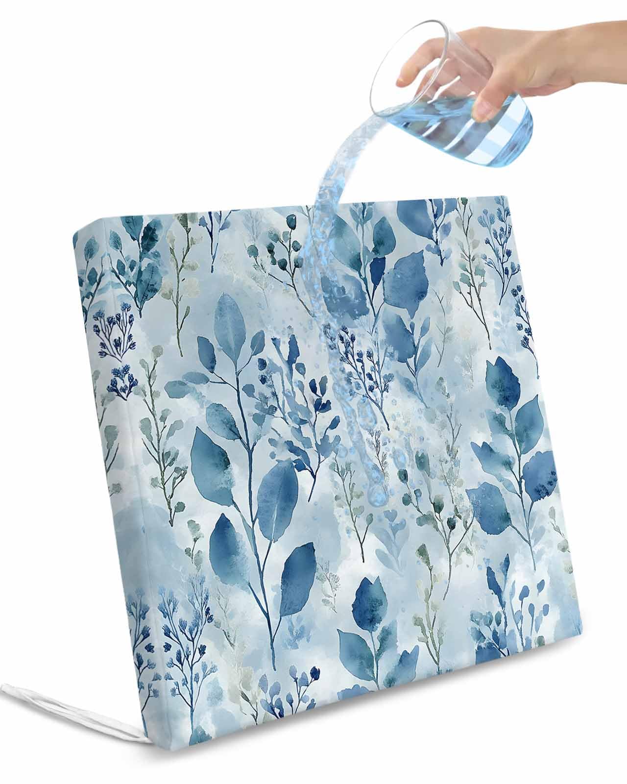 2 Pack Blue Botanical Waterproof Cushion Covers with Ties, Outdoor Patio Chaise Lounge Chair Seat Cushion Slip Covers Replacement(Only Cover) Retro Impressionist Style Watercolor 20